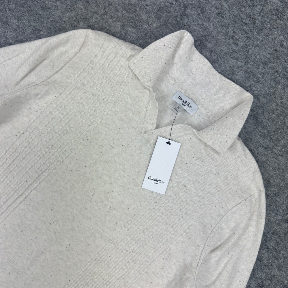 Goodfellow & Co Mens Cream Speckled Long Sleeve Sweater Polo Size M NWT YPP01G
